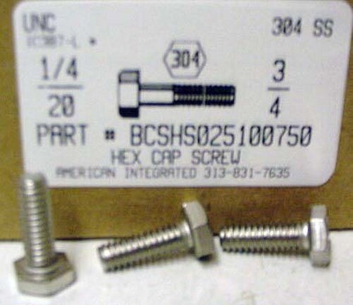 1/4-20X3/4 HEX HEAD CAP SCREW 304 STAINLESS STEEL