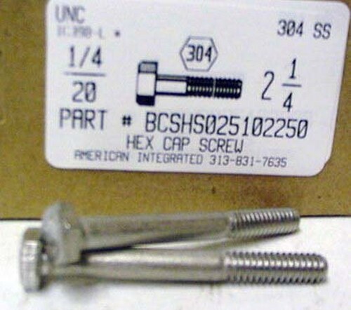 1/4-20X2-1/4 HEX HEAD CAP SCREW 304 STAINLESS STEEL