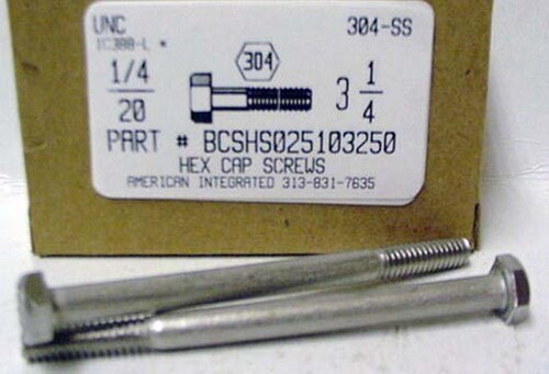 1/4-20X3-1/4 HEX HEAD CAP SCREW 304 STAINLESS STEEL