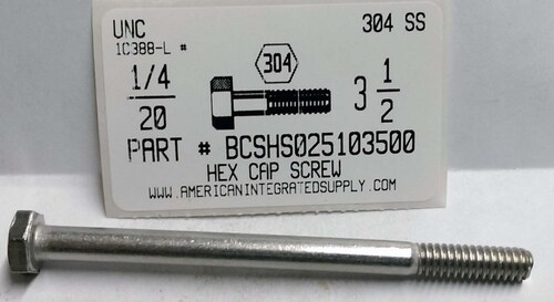 1/4-20X3-1/2 HEX HEAD CAP SCREW 304 STAINLESS STEEL