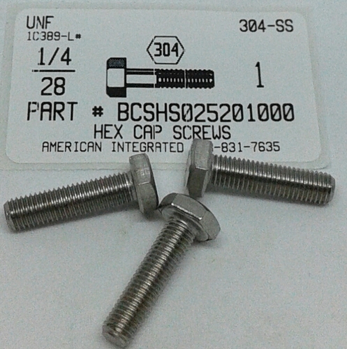 1/4-28X1 HEX HEAD CAP SCREW 304 STAINLESS STEEL