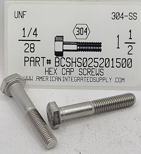 1/4-28X1-1/2 HEX HEAD CAP SCREW 304 STAINLESS STEEL