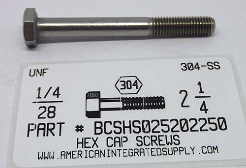 1/4-28X2-1/4 HEX HEAD CAP SCREW 304 STAINLESS STEEL