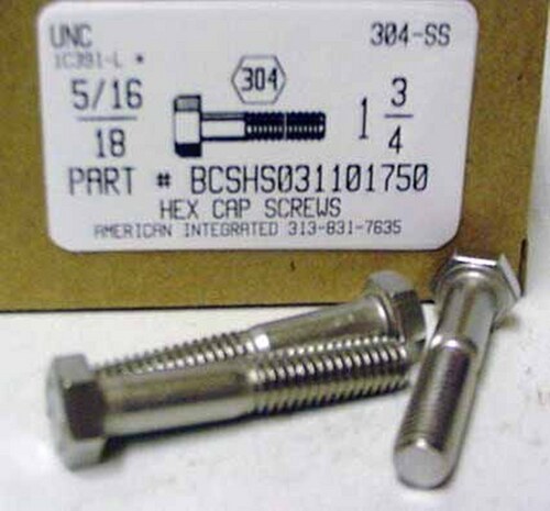 5/16-18X1-3/4 HEX HEAD CAP SCREW 304 STAINLESS STEEL