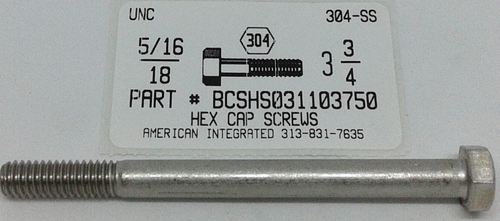 5/16-18X3-3/4 HEX HEAD CAP SCREW 304 STAINLESS STEEL