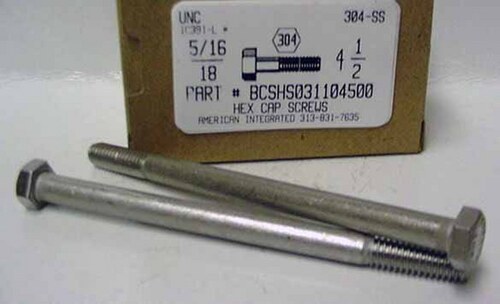 5/16-18X4-1/2 HEX HEAD CAP SCREW 304 STAINLESS STEEL