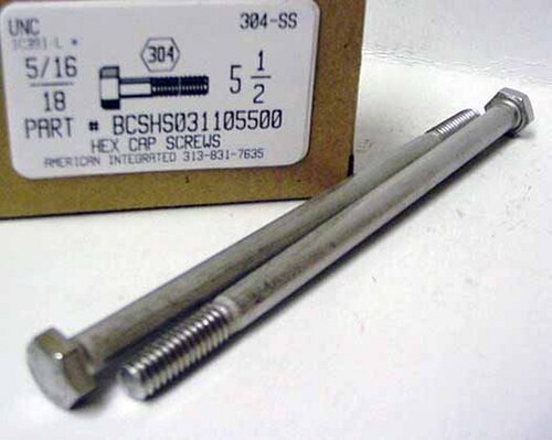 5/16-18X5-1/2 HEX HEAD CAP SCREW 304 STAINLESS STEEL