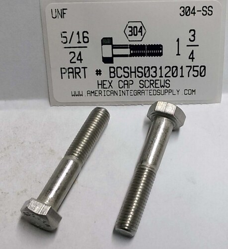 5/16-24X1-3/4 HEX HEAD CAP SCREW 304 STAINLESS STEEL