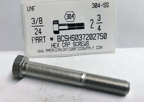 3/8-24X2-3/4 HEX HEAD CAP SCREW 304 STAINLESS STEEL