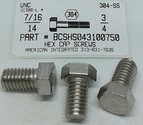 7/16-14X3/4 HEX HEAD CAP SCREW 304 STAINLESS STEEL