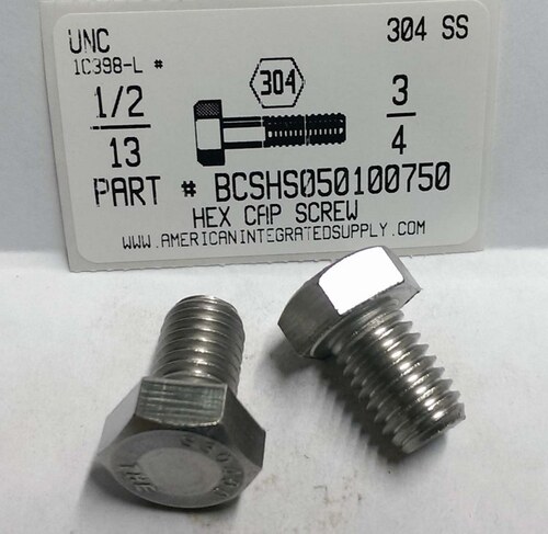 1/2-13X3/4 HEX HEAD CAP SCREW 304 STAINLESS STEEL