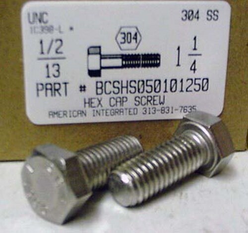 1/2-13X1-1/4 HEX HEAD CAP SCREW 304 STAINLESS STEEL