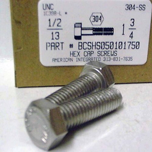 1/2-13X1-3/4 HEX HEAD CAP SCREW 304 STAINLESS STEEL