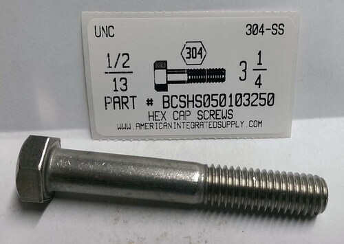 1/2-13X3-1/4 HEX HEAD CAP SCREW 304 STAINLESS STEEL