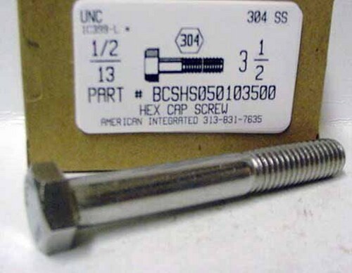 1/2-13X3-1/2 HEX HEAD CAP SCREW 304 STAINLESS STEEL