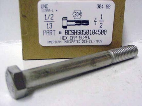 1/2-13X4-1/2 HEX HEAD CAP SCREW 304 STAINLESS STEEL