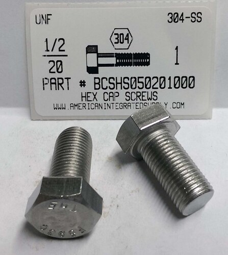 1/2-20X1 HEX HEAD CAP SCREW 304 STAINLESS STEEL