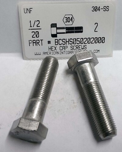 1/2-20X2 HEX HEAD CAP SCREW 304 STAINLESS STEEL