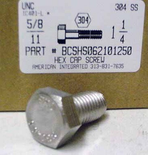 5/8-11X1-1/4 HEX HEAD CAP SCREW 304 STAINLESS STEEL