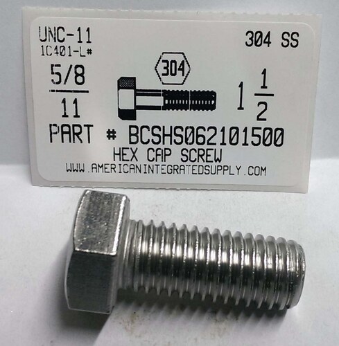 5/8-11X1-1/2 HEX HEAD CAP SCREW 304 STAINLESS STEEL