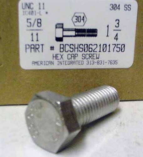 5/8-11X1-3/4 HEX HEAD CAP SCREW 304 STAINLESS STEEL