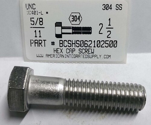 5/8-11X2-1/2 HEX HEAD CAP SCREW 304 STAINLESS STEEL