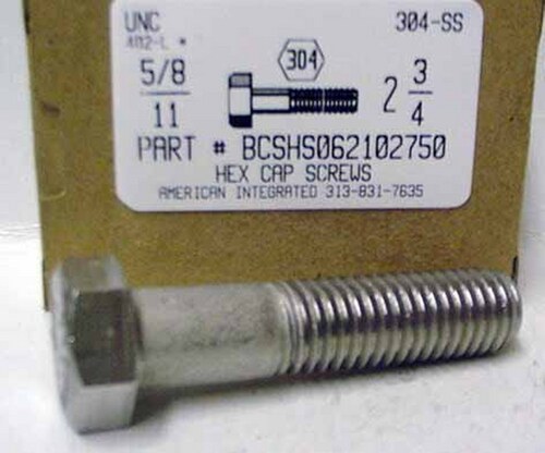 5/8-11X2-3/4 HEX HEAD CAP SCREW 304 STAINLESS STEEL