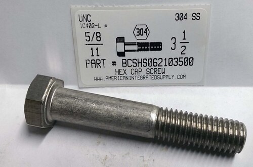 5/8-11X3-1/2 HEX HEAD CAP SCREW 304 STAINLESS STEEL