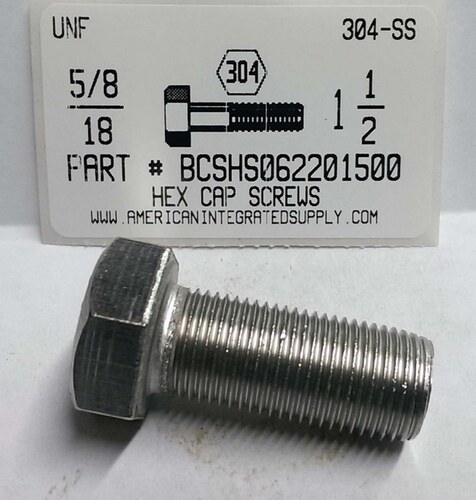 5/8-18X1-1/2 HEX HEAD CAP SCREW 304 STAINLESS STEEL