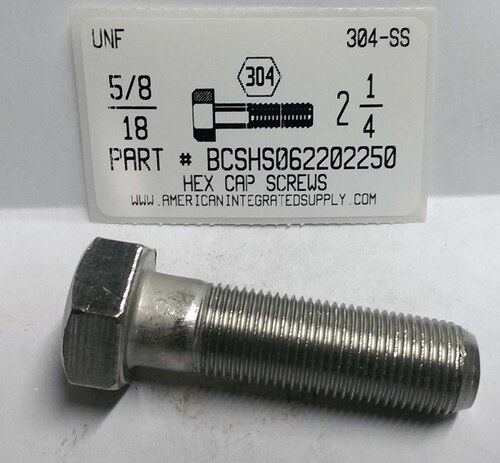 5/8-18X2-1/4 HEX HEAD CAP SCREW SCREW 304 STAINLESS STEEL