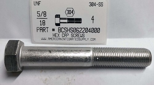 5/8-18X4 HEX HEAD CAP SCREW 304 STAINLESS STEEL