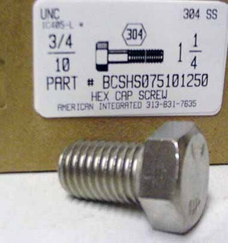 3/4-10X1-1/4 HEX HEAD CAP SCREW 304 STAINLESS STEEL