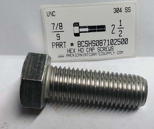 7/8-9X2-1/2 HEX HEAD CAP SCREW 304 STAINLESS STEEL