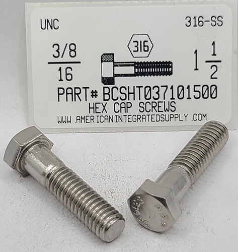 3/8-16X1-1/2 HEX HEAD CAP SCREW 316 STAINLESS STEEL