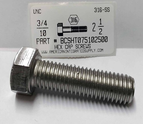 3/4-10X2-1/2 HEX HEAD CAP SCREW 316 STAINLESS STEEL