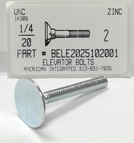 1/4-20X2 ELEVATOR BOLTS STEEL ZINC PLATED