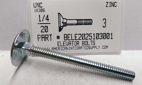 1/4-20X3 ELEVATOR BOLTS STEEL ZINC PLATED