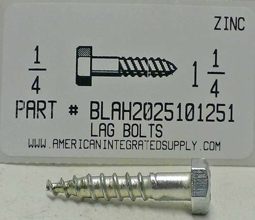 1/4X1-1/4 HEX HEAD LAG BOLT STEEL ZINC PLATED