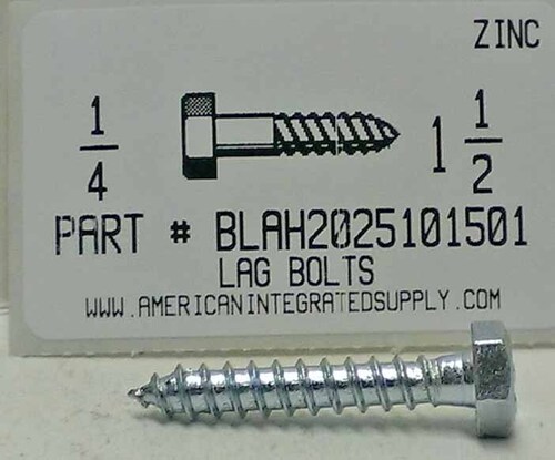 1/4X1-1/2 HEX HEAD LAG BOLT STEEL ZINC PLATED