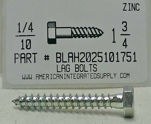 1/4X1-3/4 HEX HEAD LAG BOLT STEEL ZINC PLATED