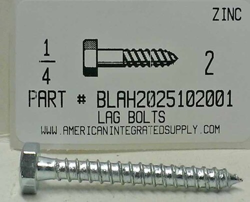 1/4X2 HEX HEAD LAG BOLT STEEL ZINC PLATED ZINC PLATED