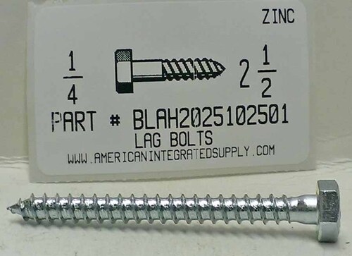 1/4X2-1/2 HEX HEAD LAG BOLT STEEL ZINC PLATED