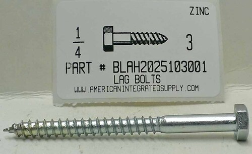 1/4X3 HEX HEAD LAG BOLT STEEL ZINC PLATED