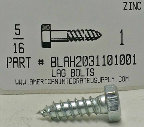 5/16X1 HEX HEAD LAG BOLT STEEL ZINC PLATED