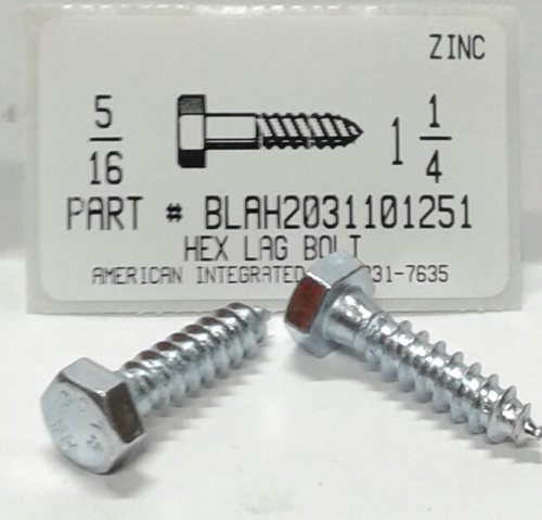 5/16X1-1/4 HEX HEAD LAG BOLT STEEL ZINC PLATED