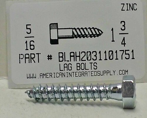 5/16X1-3/4 HEX HEAD LAG BOLT STEEL ZINC PLATED