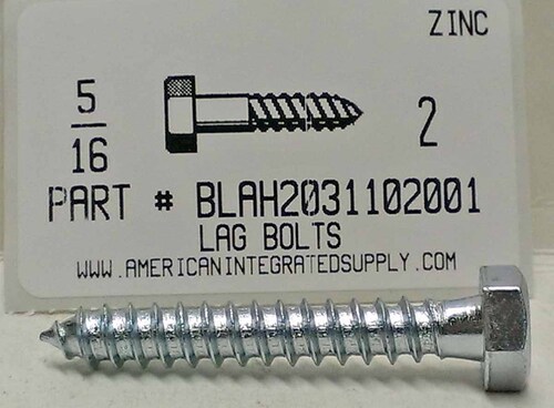 5/16X2 HEX HEAD LAG BOLT STEEL ZINC PLATED