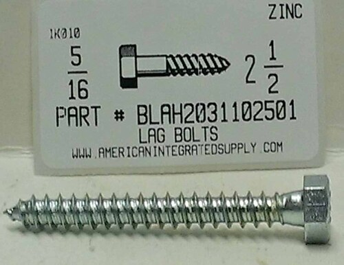 5/16X2-1/2 HEX HEAD LAG BOLT STEEL ZINC PLATED