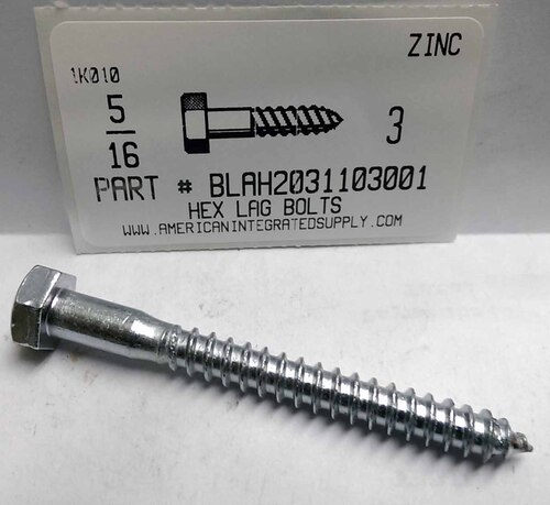 5/16X3 HEX HEAD LAG BOLT STEEL ZINC PLATED