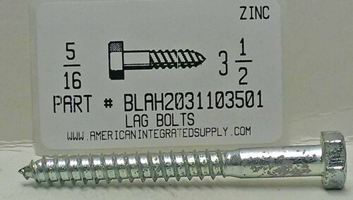 5/16X3-1/2 HEX HEAD LAG BOLT STEEL ZINC PLATED